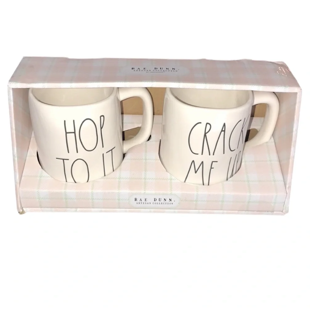Rae Dunn Hop To It Crack Me Up 2 Pack Mugs Easter NEW in Box